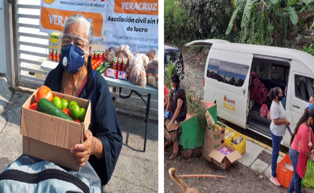 Apoyo de despensas a las personas de la empresa de banco de alimentos.