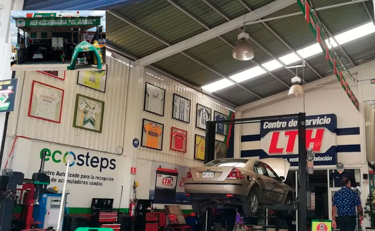 Fachada de la sucursal de El Árbol en Toluca, carro en servicio, herramientas de trabajo.