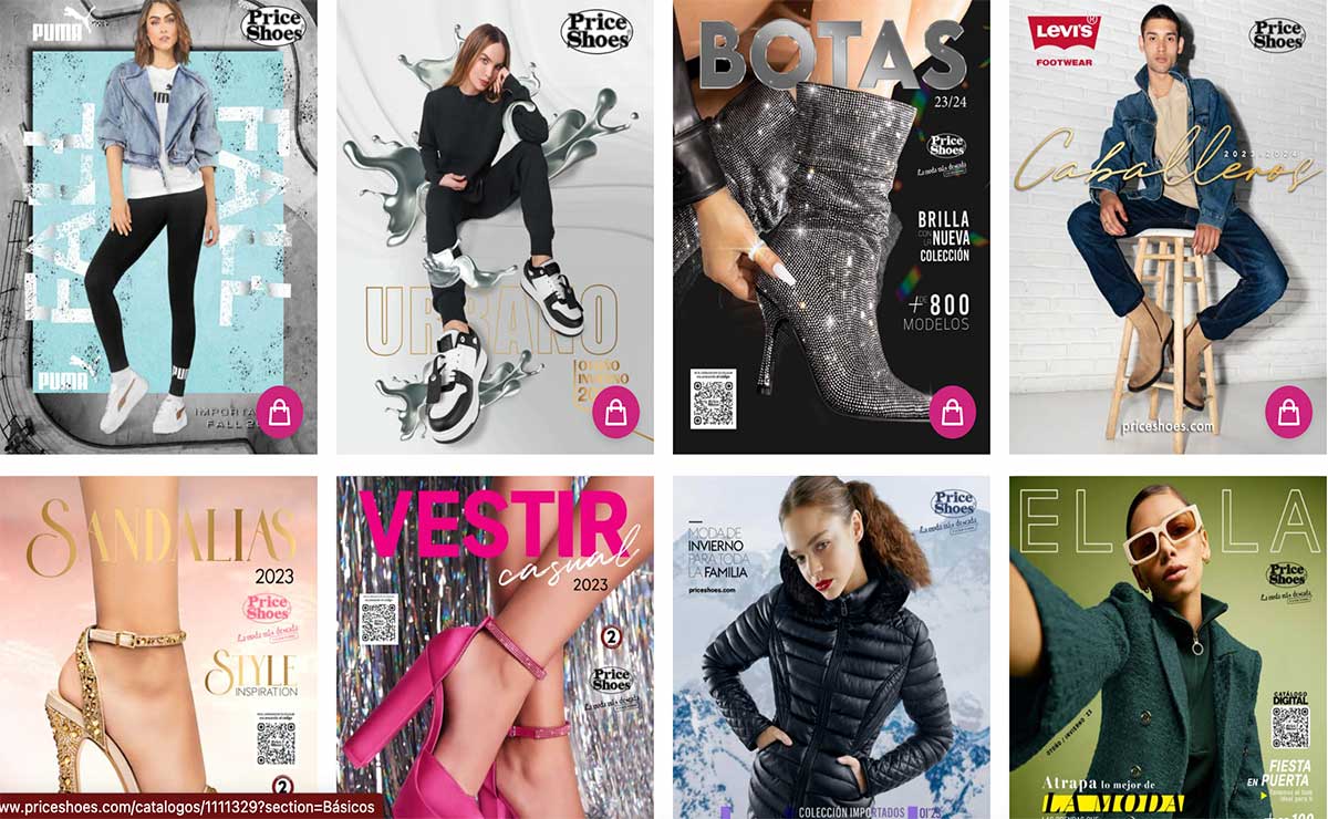 Captura de pantalla de los catálogos de Price Shoes