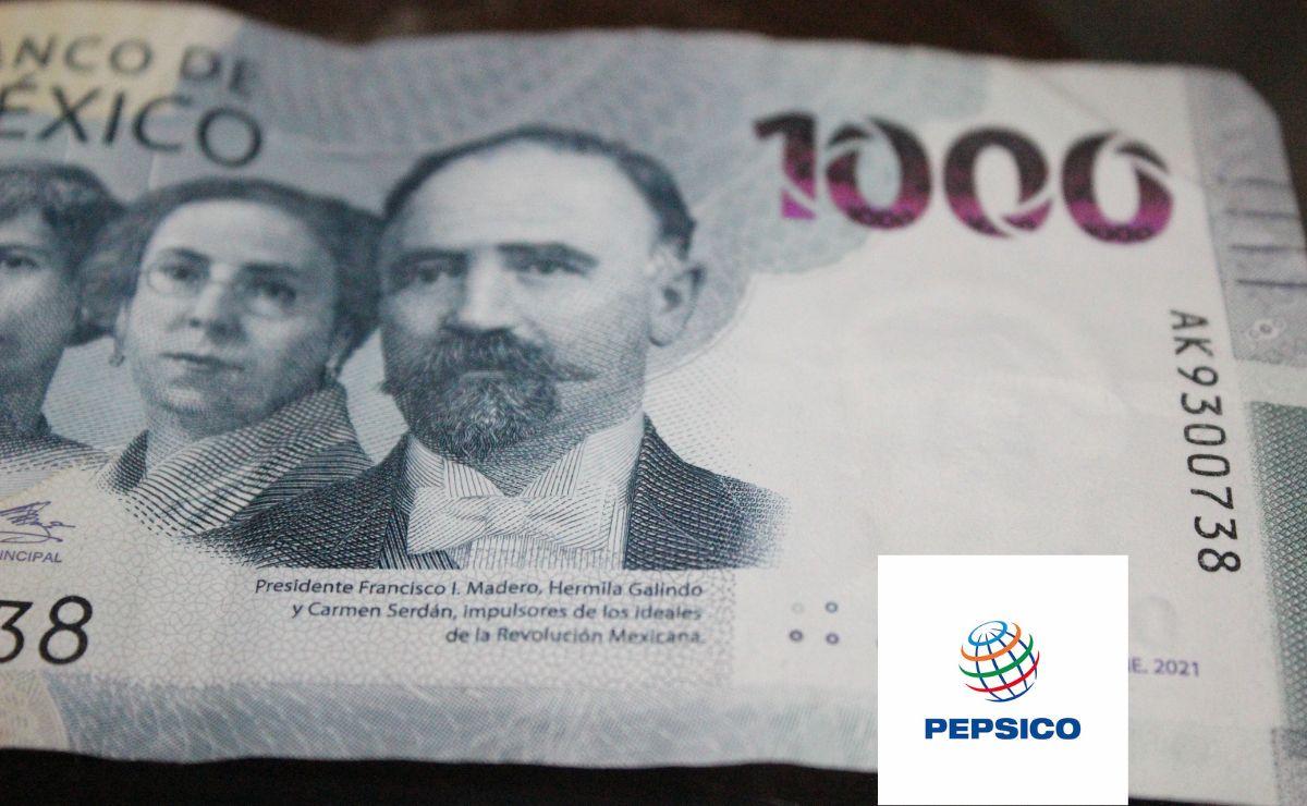 Billete de Mil pesos y el logo de PEPSICO.