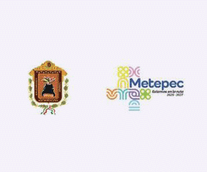 Escudo de Metepc junto al logotipo de Metepc con el texto 'Metepc 2015-2021'.