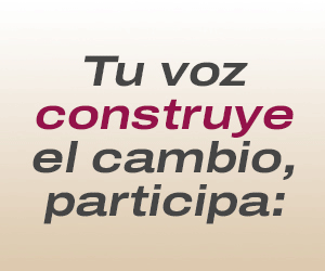 Texto motivacional que dice 'Tu voz construye el cambio, participa:'